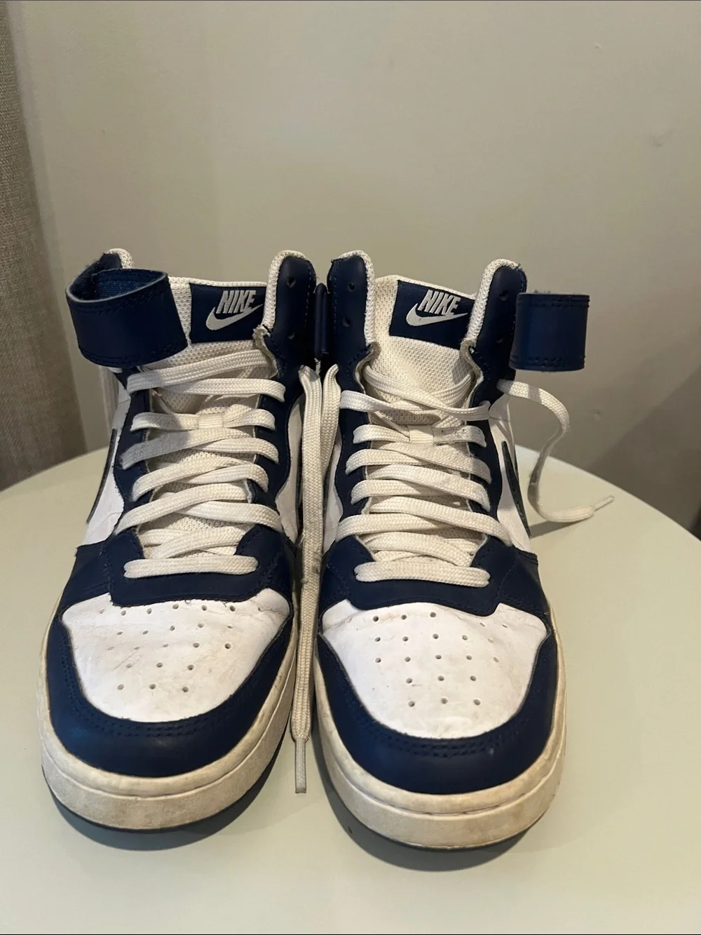 Nike Kids Velcro High Top Sneakers in White and Navy Blue
